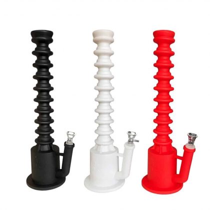 Vibrant silicone water pipes for smoking in black, white, and red colors.